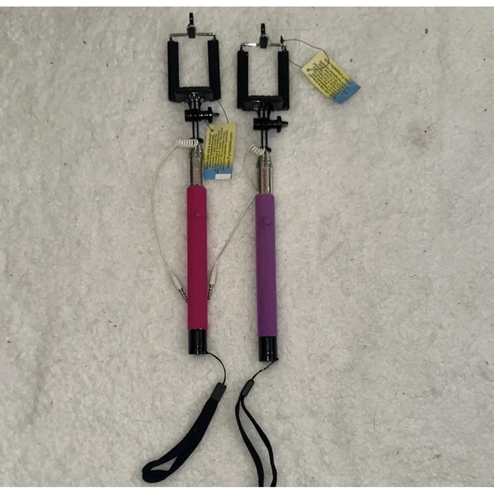 Funsparks Wired Selfie Stick 2 Pack Pink Purple Extendable Monopod iOS Android